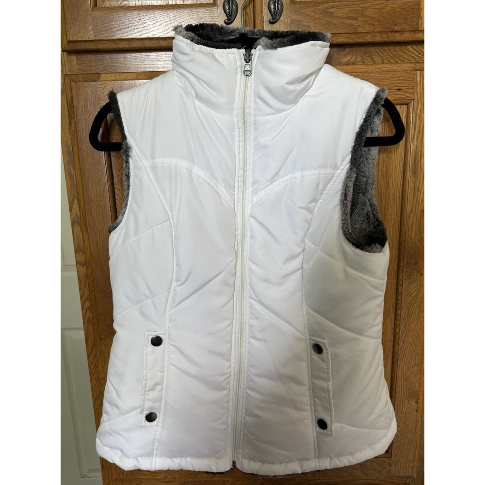 Valerie Stevens White Puffer Vest‎ Faux Fur Lined Quilted Front Zip Winter Small